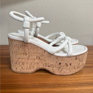 Gianvito Rossi White Cork Wedge Sandals Leather Stretch Straps